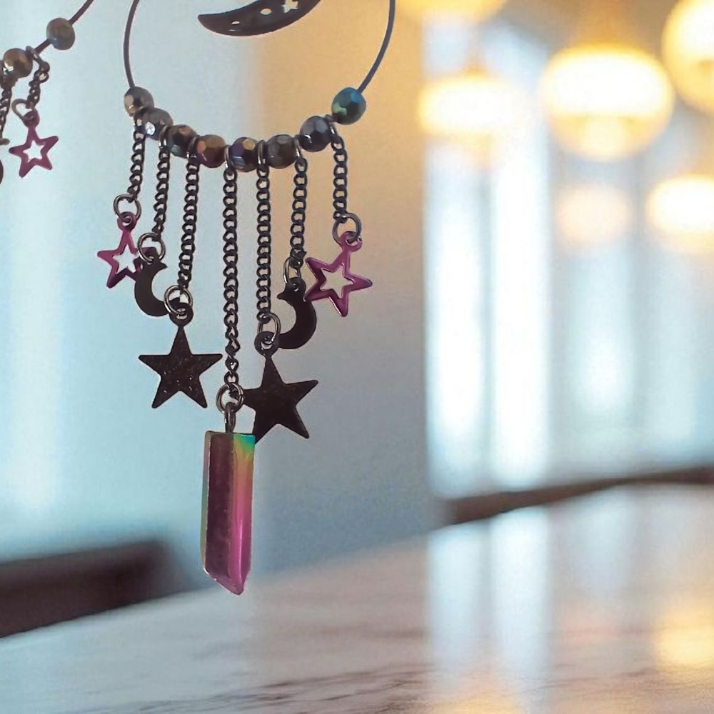 Hot Topic Black Celestial Moon Long Chandelier Dangle Earrings - Picture 3 of 7